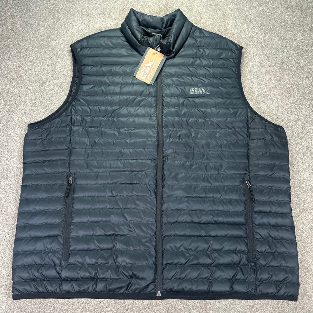 Eddie Bauer Mens 2XL Black Down 650 Fill Puffer Vest Lightweight Zip Pockets New